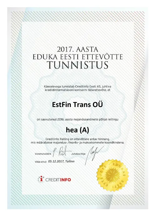Eduka ettevõtte tunnistus 2017